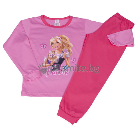 Детски пижами Пижами с дълъг ръкав Детско/юношеска пижама -100% пениран памук, Barbie (7-12г.) 154